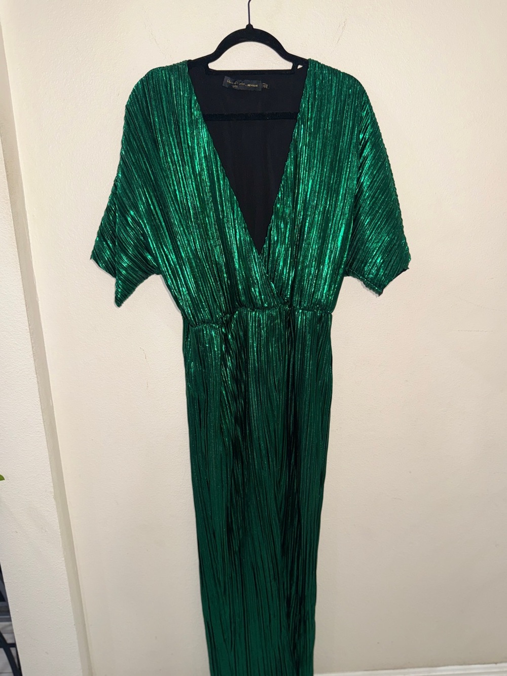 House of Harlow 1960 Emerald Green Metallic Pleated Maxi Dress